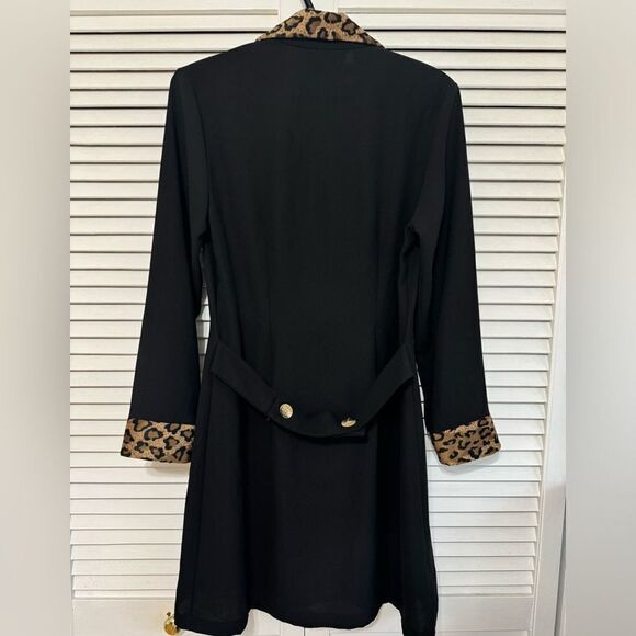 Leopard trim black longsleeve dress women’s small/medium - Picture 7 of 9